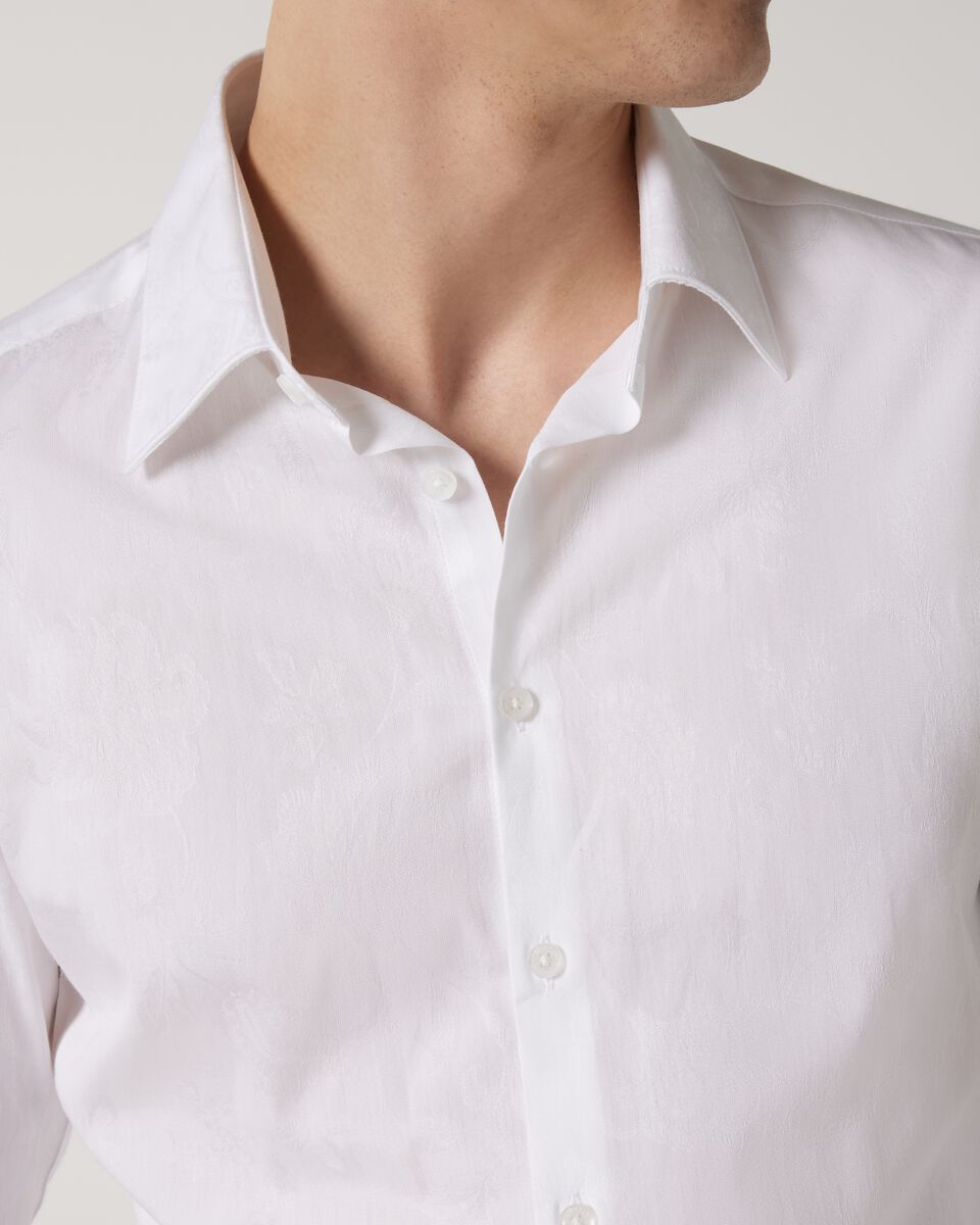 Regular Italian Jacquard Long Sleeve Shirt, White, hi-res